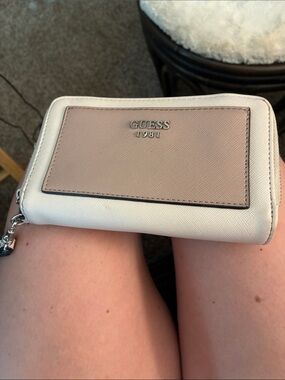 Women's White and Taupe Zip Wallet